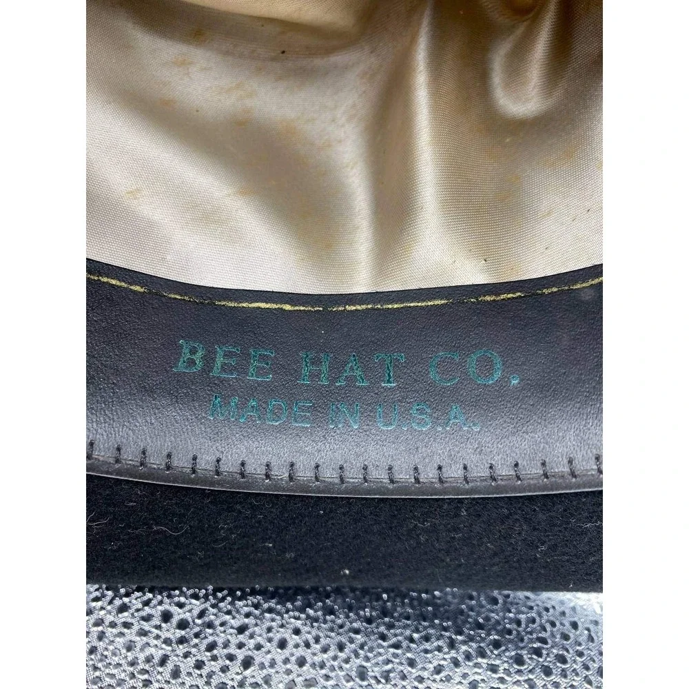 Bee Hat Co Cowboy‎ Hat Mens 7 1/4 Black Felt Turquoise Concho Wide Brim Western